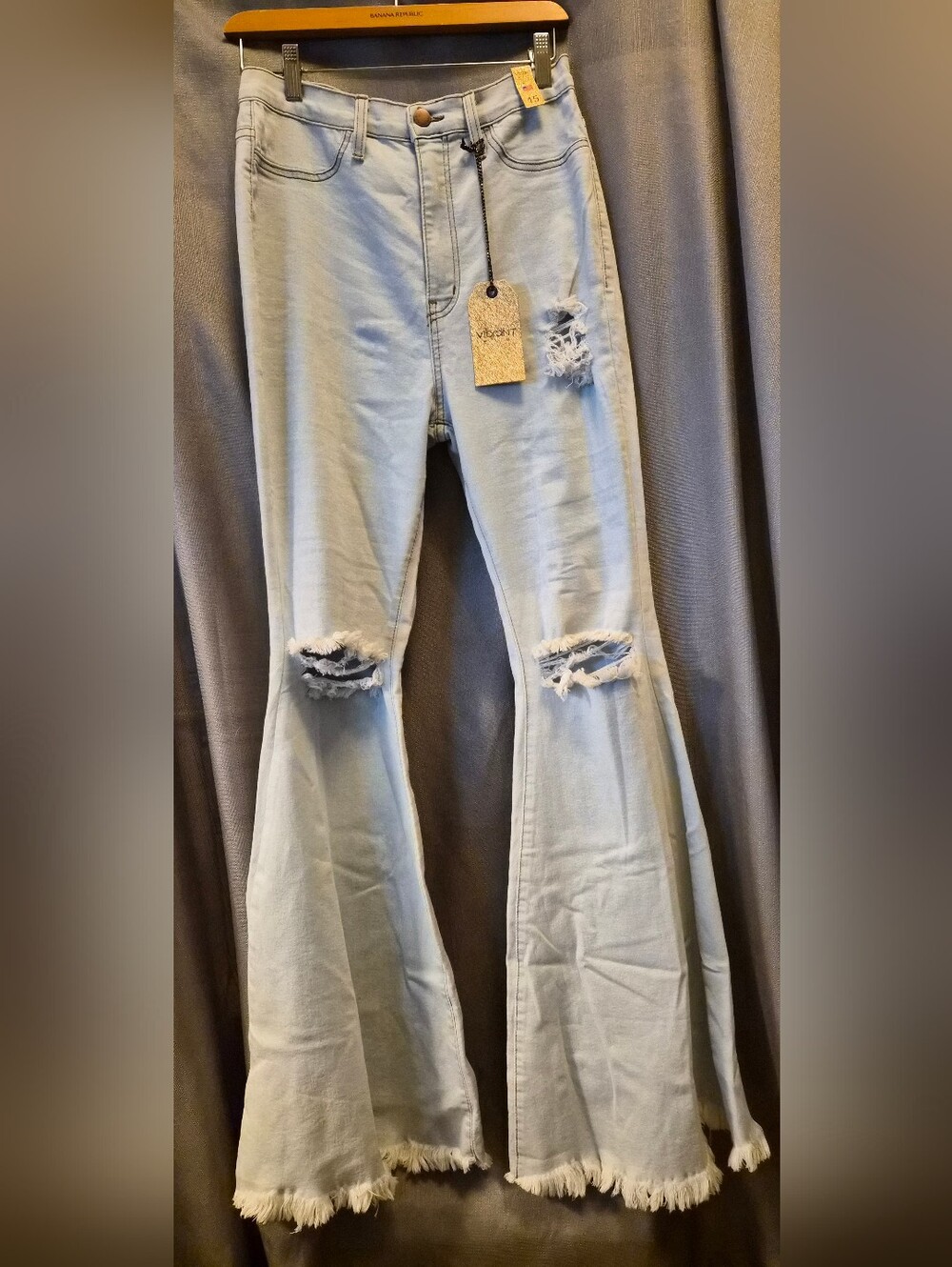 Vibrant Light Blue Distressed Flare Jeans - Women Size 15